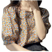 Baycosin женски врвови на летни пафли кратки ракави од рамото цветно печатено блуза