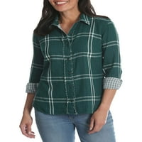 Women'sенски долги ракави ткаени кошула со кавга