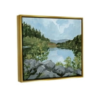 Слупел Вудленд Езеро Роки Шор пејзаж сликарство златен пловиј врамен уметнички печатен wallид уметност