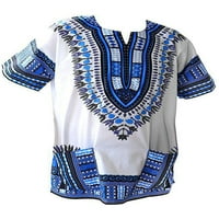 Niuer Men Dashiki маица африкански печатени маици хипи летни врвови на обични блузи племенски фестивал, бело сино сино 5xl