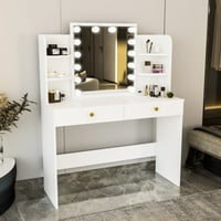 Boahaus Софи модерни фиоки за суета, светло златни копчиња, огледало, бело насликано за спална соба