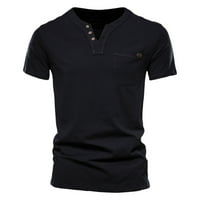 маици машка мода обична еднобојна памук в џеб на вратот копче маица со кратки ракави