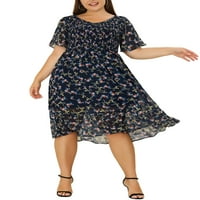 Единствени поволни цени, женски плус големина Елегантна цветна летна облека од светлина миди фустан