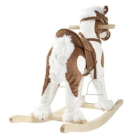 Лулка коњско кадифен животно на дрвени рокери со звуци, мешавини, седло и уздите, возење на играчка, мали деца на години од