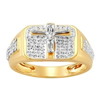 Брилијантност на ситни накит кристали Крушифи прстен во стерлинг сребро и златна плоча од 18 килограми, големина 11
