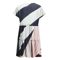 Женска Мода Секојдневен Печатен Фустан Со Кратки ракави Со Кратки ракави Со В-Врат Лабава А-Линија