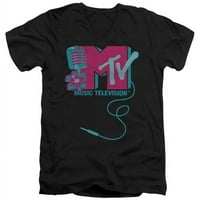 Trevco MTV145-AV-MTV & Микрофон Лого Краток Ракав Возрасни V-Вратот 30-Маица, Црна-Екстра Голем