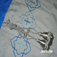 4-PC Везење Quatrefoil Geometric Trellis шарена завеса поставена сина сребрена сива валентна драперија чиста лагер