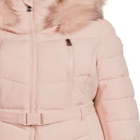 О.Г. Женски појас палто со качулка со качулка од крзно, големини XS-3X