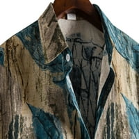 Машки Кошули Машка Мода Етнички Краток Ракав Секојдневен Печатење Хавајски Кошула Блуза Маица Зелена М