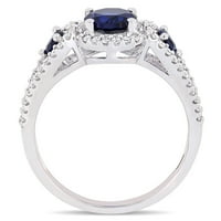 Miabella Women's'sims 1- Carat T.G.W. Создадени сини сафир и карат дијамант 10kt розово злато 3- камен прстен