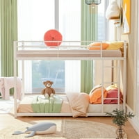 Аукфа близнак над кревет близнак, метален кревет со низок кревет за деца тинејџерски домови спална соба, бела