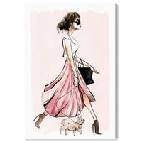 Wynwood Studio Fashion and Glam Wall Art Canvas Print 'Dog Walk Cooture Pink' Prind - розов, бел