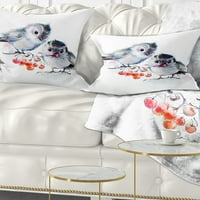 DesignArt птици на гранка со црвени бобинки - перница за фрлање животни - 18x18