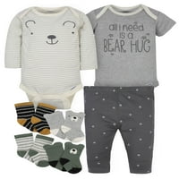Гербер бебе момче Органски каросерии, панталони и пакети за чорапи со чорапи, 7-парчиња, 7-парчиња