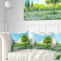 Дизајн на дрво во пролет - пејзаж за сликање со акварел пејзаж печатена перница за фрлање - 18x18