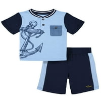 Чудо на нација Детско момче графичка маица Раглан и влечење француски териски кратки облеки, 2 парчиња