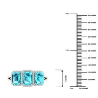 Империјал скапоцен камен 10К бело злато смарагд исечен швајцарски сина топаз КТ два дијамантска три камена ореоло женска прстен