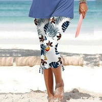 Dyeegold женски каприс за летна вратоврска боја цветна печатена плажа каприс хеланки еластични половини тесни хулахопки за тесни