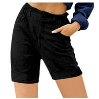 Дозвола плус шорцеви со големина за жени цврсти високи половини лабави џеб директно копчиња шорцеви панталони, црна боја