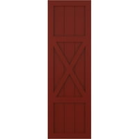 Ekena Millwork 18 W 78 H TRUE FIT PVC Center X-Board Farmhouse Fixed Mount Sulters, Pepper Red