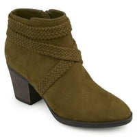 Brinley Co. Women'sенски Fau Suede Criss Cross Cross Strap Бадем пети наредени чизми на потпетици