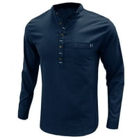 ханксиулин машки обичен цврст маица блуза џеб долг ракав копче стојат јака блузи маица