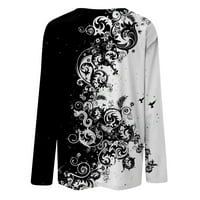 Фетерна Женска Мода Секојдневен Печатење Со Долги Ракави Кружен Врат Пуловер Врвна Блуза