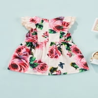 Фустан На Блотона Бебе Девојка Цвет Печатење Тркалезен Врат Возбуда Летечки Ракав Фустан