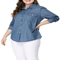 Женска плус големина џеб џеб тексас шамбрајска кошула