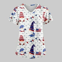 Женски Врвови В - Вратот Печатени Блуза Денот На Независноста Дами Лето Краток Ракав Мода Морнарица 4XL