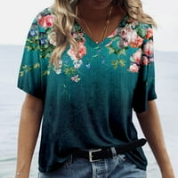 Блузи За Жени Мода Секојдневен Печатење V-Вратот Кратки Ракави Печатени Маици XL