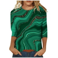 Женски Врвови Пуловер Блуза Со Кратки Ракави Печатена Тркалезна Деколте Зелена XL