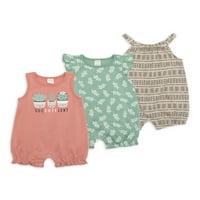 Petit Lem Bebil Girl Romper Set, 3-парчиња, големини 3м-24м