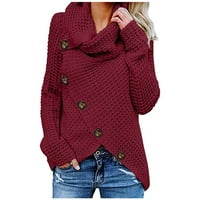 Womenенски копче со долги ракави џемпер џемпер џемпер пуловер врвови блуза цврста кошула случајна удобна тенок вграден скокач