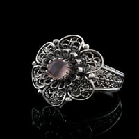 Стерлинг сребрена розова халцедонија скапоцени камења жени цветен прстен