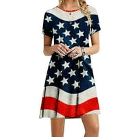 Американски маички со маици фустани Starsвезди ленти графички плажа Сандерс 4-ти јули патриотски фустан Ден на независност секси