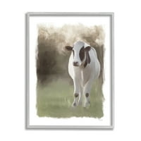 Студела бела крава фарма куќа за сликање животни и инсекти сликање сива врамена уметничка печатена wallидна уметност