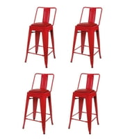Дизајн групна контра висина Средна метална столица со црвено кожено седиште, црвено, сет од 4