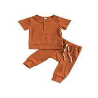 Дикона Новороденче Момчиња Облека Во Собата Краток Ракав Солидна Боја Блузи+Панталони Во Собата