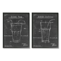 Дијаграм за ладно кафе и чај дијаграм графичка уметност црна врамена уметничка печатена wallидна уметност, сет од 2, дизајн