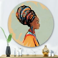 DesignArt 'Портрет на жена од Афроамериканка со турбан III' модерна метална wallидна уметност - диск од 29