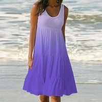 Обичен лесен женски празник летен печатен фустан на плажа без ракави
