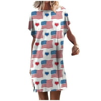 Тинкинг Моден Ден На Независноста Обични Бохо Лабави Смени Фустани За Жени Мини Фустан На Плажа Со Кратки Ракави