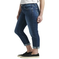 Компанијата Сребрен фармерки Ко. Women'sенски дечко со средно издигнување тенок фармерки на нозете, големини на половината 24-36