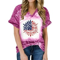 Крази На денот На Независноста четврти јули Женски Врвови Мода Обична Лабава Блуза Печатење V Вратот Маица Кошули Блуза Печатење