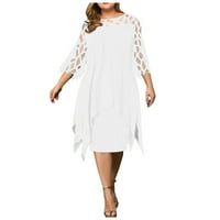 Женски Фустани Должина На Коленото А-Линија Ракав Мода Лажичка Вратот Лето Печатени Фустан Бела 3XL