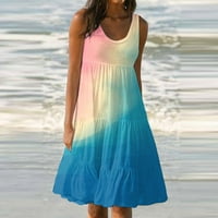 Летни Фустани За Жени Без Ракави Должина На Коленото Обичен Фустан За Сонце Печатен Фустан Со Врат Жолт М