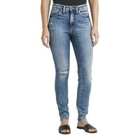 Co. Silver Jeans Co. Women'sенски висок белешка со висок пораст слаби фармерки, големини на половината 24-36