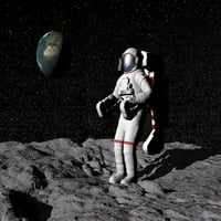 Астронаут на месечината Со Земја во позадина Постер Печатење